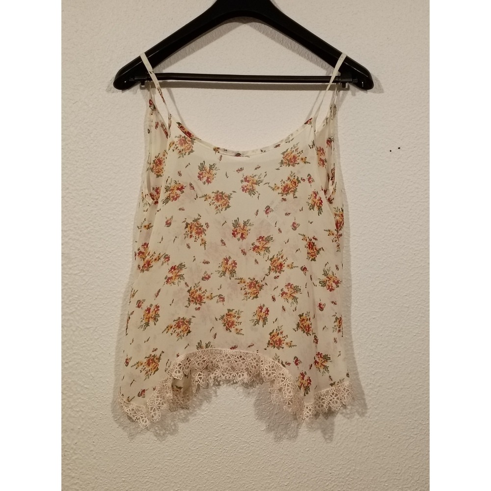 Abound Floral Crop Top With Lace Trim. Lightweight Camisole-style Size XS.